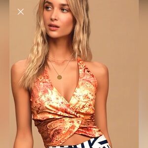 Vintage younique rare unique wrap halter crop top M